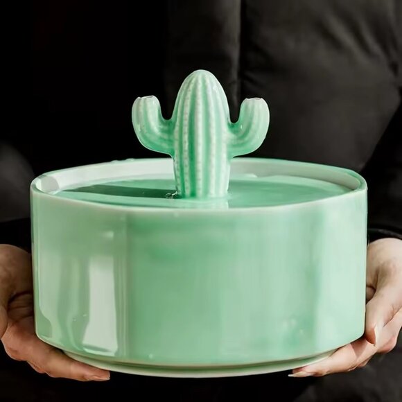 Happy Polly Cactus Water Fountain USB Green Ceramic Large Wayfair Boho Western - Picture 6 of 14
